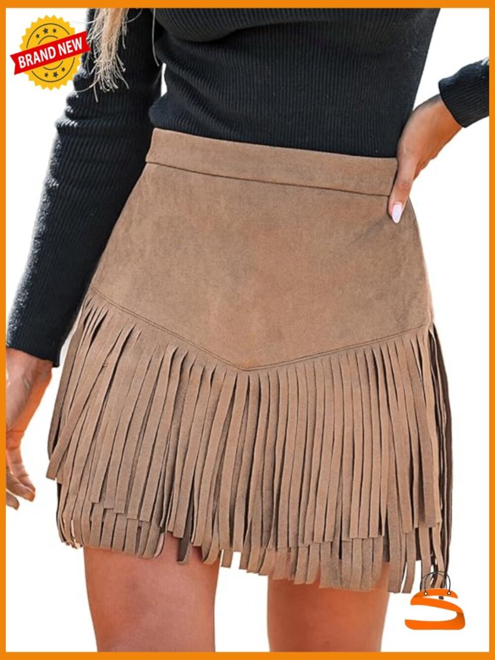 High Waist Fringe Mini Skirt with Tassel Hem Western Cowgirl
